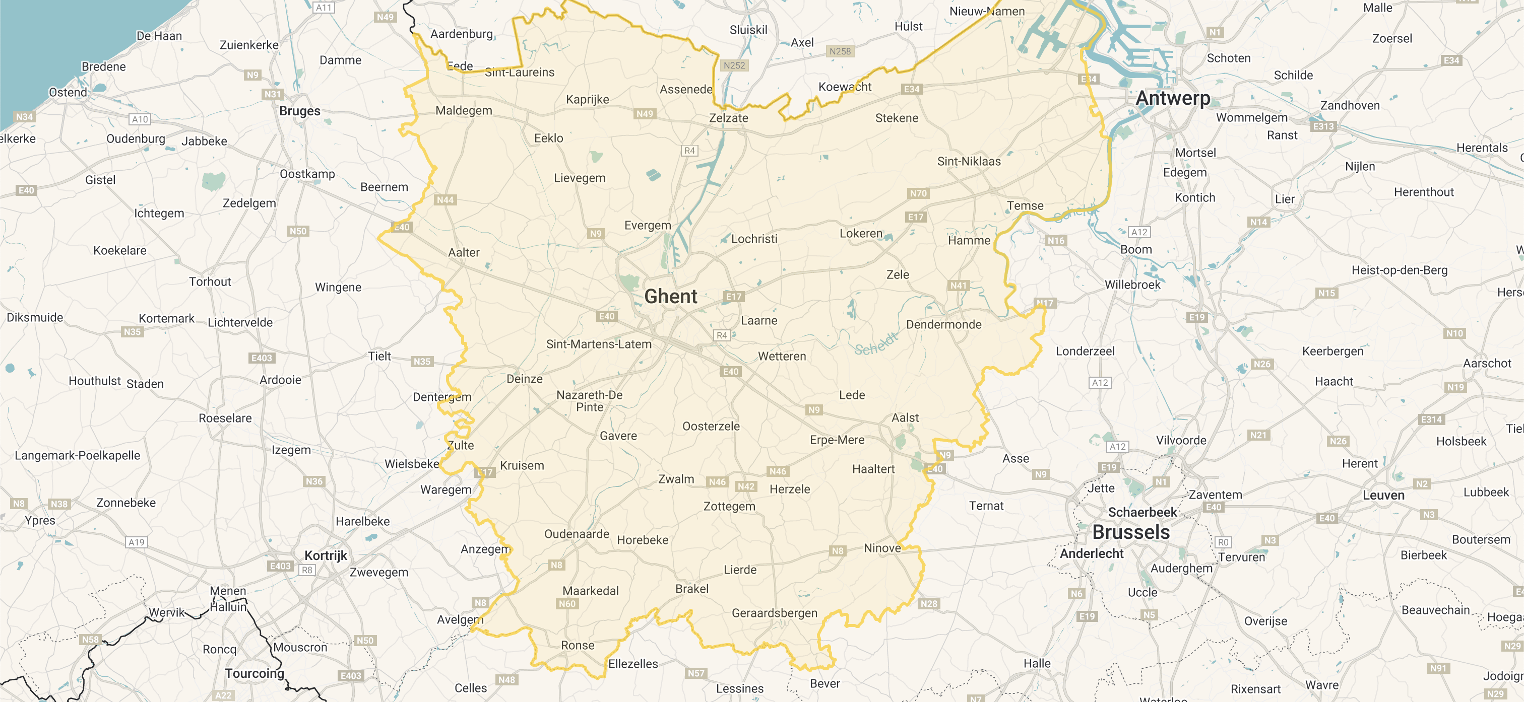 Map of East Flanders